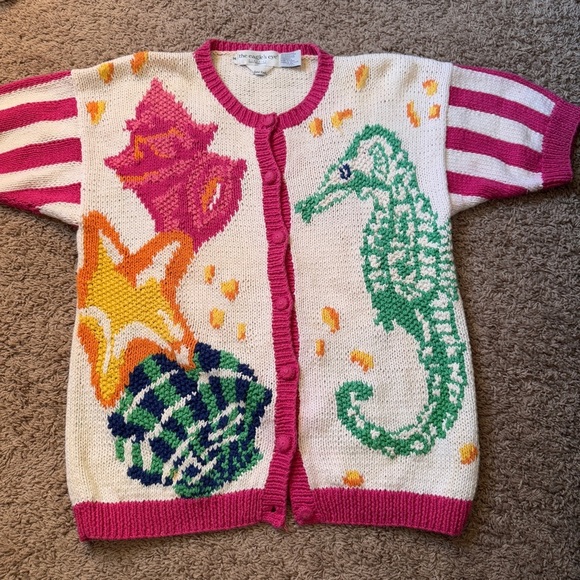 Vintage 1991 The Eagle’s Eye Handknit Beach Ocean Themed Cardigan Sweater - Picture 1 of 3